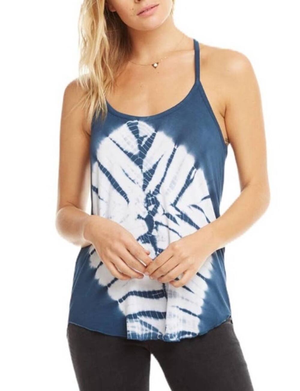 Chaser Tie Dye Jersey Racer Back Ruffle Tank Top - M